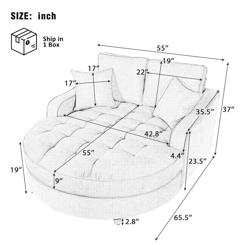 Modern Chaise Lounge Upholstered Sofa Couch With Tufted Seat And Detachable Pillows For Living Room