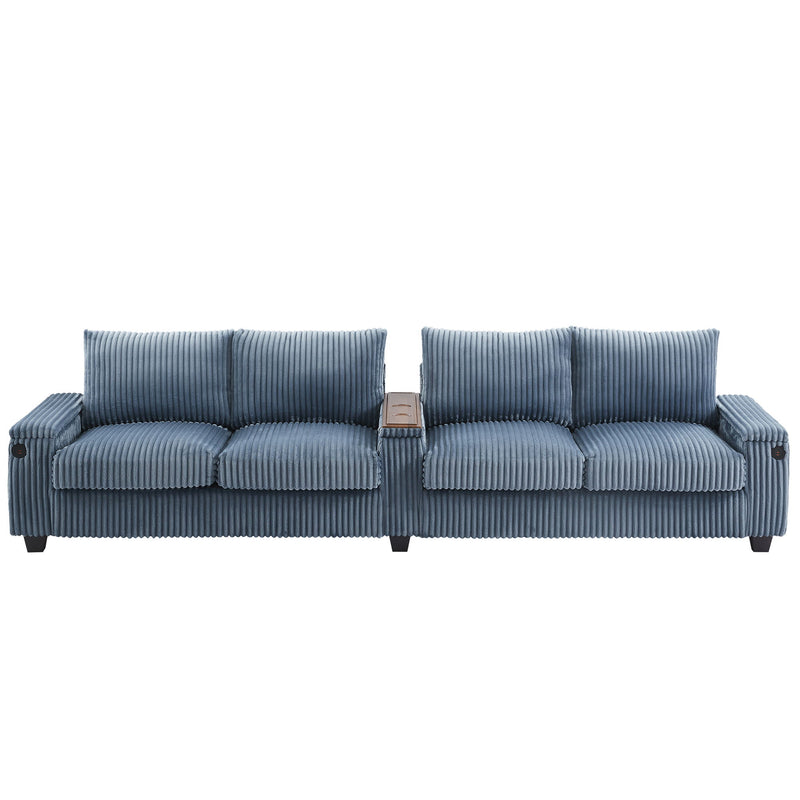 Modern 4 Seater Corduroy Sofa Couch With USB Ports And Hidden Storage