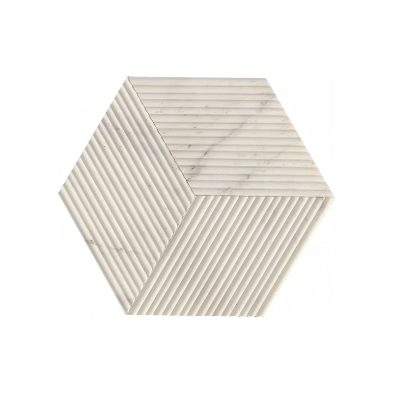 Hexagon Natural Stone Marble Tile, 3D Fluted (Set of 12)