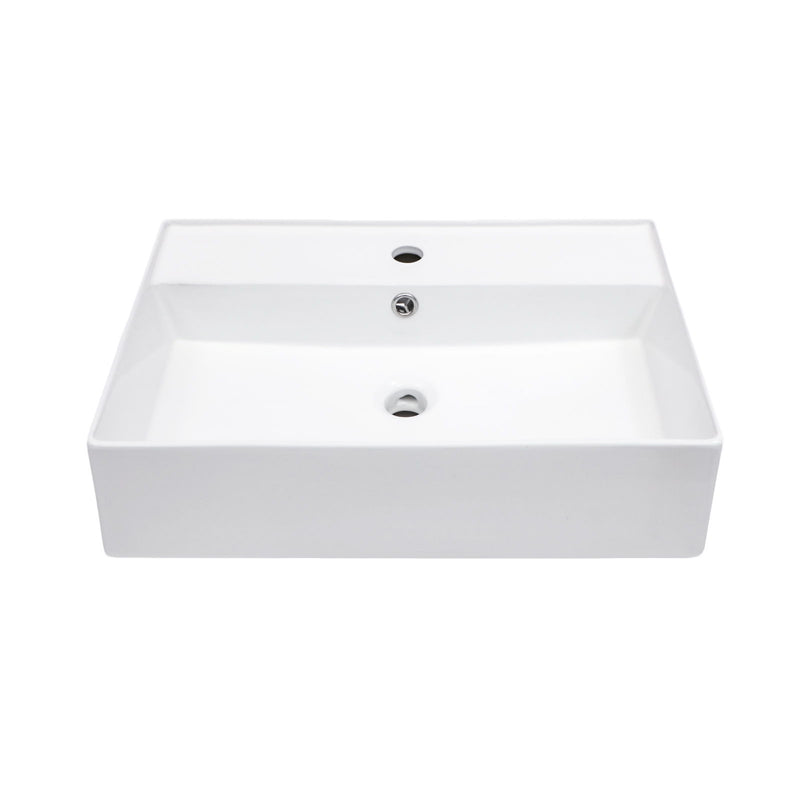 Modern Ceramic Rectangular Wall Mounted Bathroom Sink With Faucet Hole & Overflow