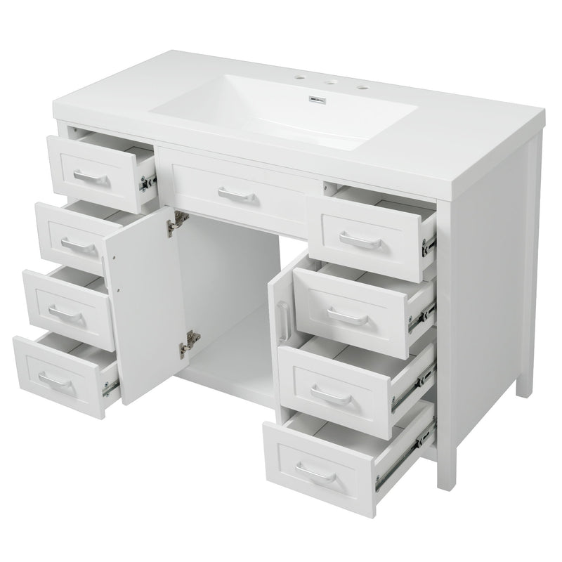 Bathroom Vanity With Sink, 2 Doors 8 Drawers, Soft Close System, Classic Design