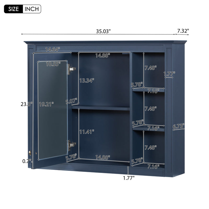 Wall Mounted Medicine Cabinet With Mirror, Storage Cabinet Featuring 6 Open Shelves And Adjustable Interior