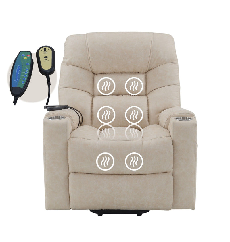Nairi - Leather Aire Power Motion Recliner With Lift Heating Massage Function - Ivory