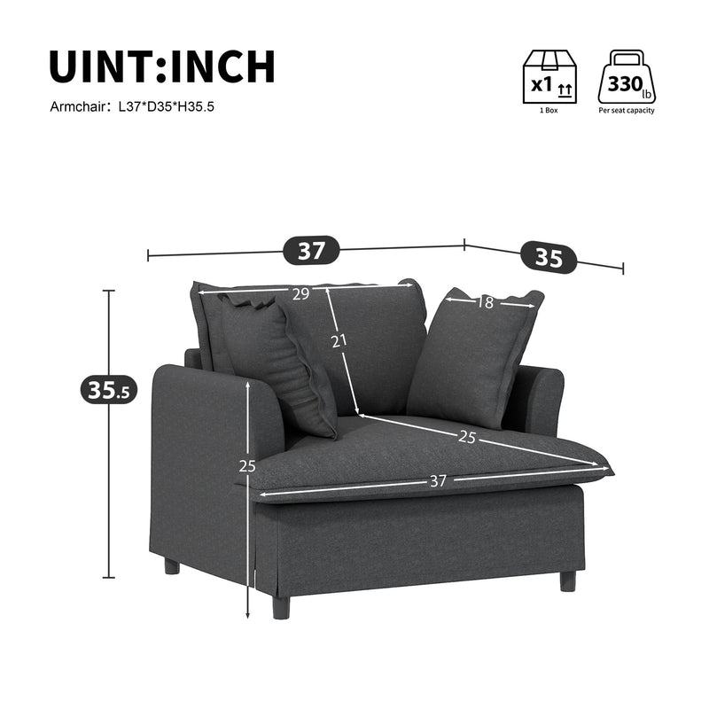 Oversized Single Seat Sofa Module For Modular Sectional Wide Seat, Armchair With Pillows Modern Upholstered Comfy Single Couch Lounge