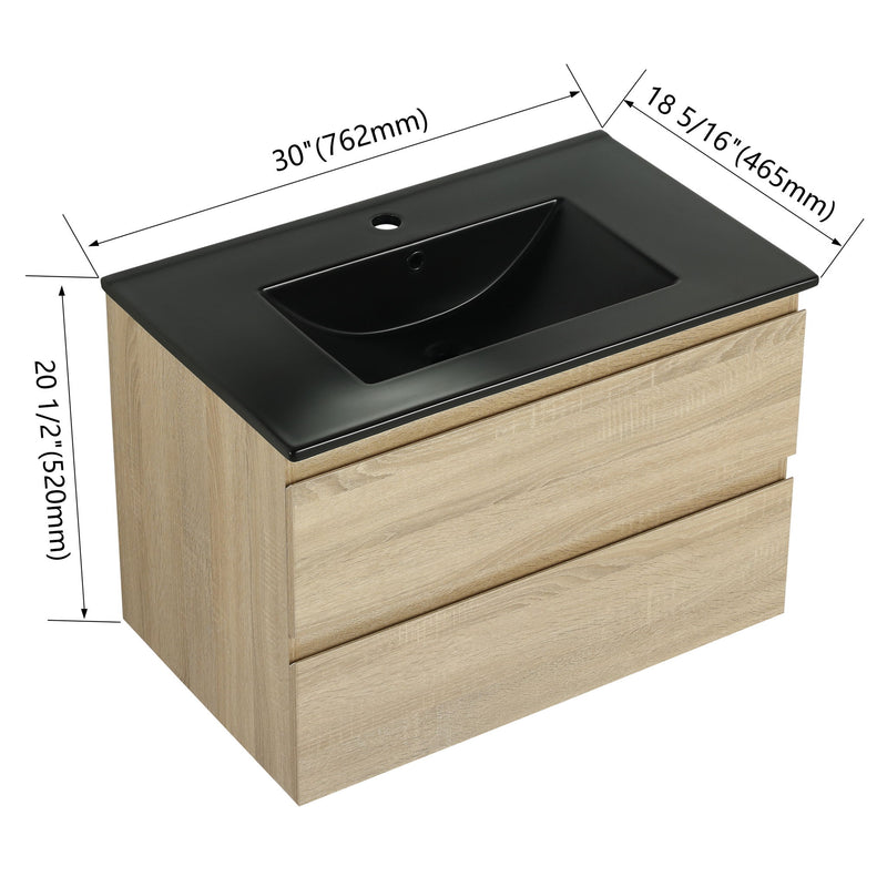 Wall Mounted Bathroom Vanity With Sink, 2 Soft Close Drawers