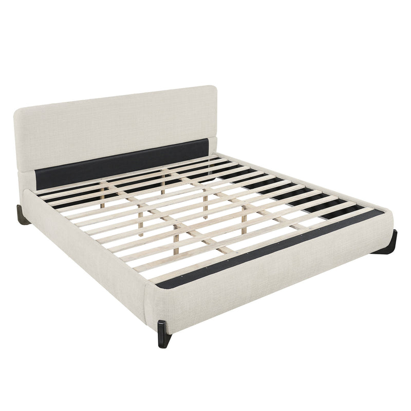 King Upholstered Bed With Slats Support - Beige