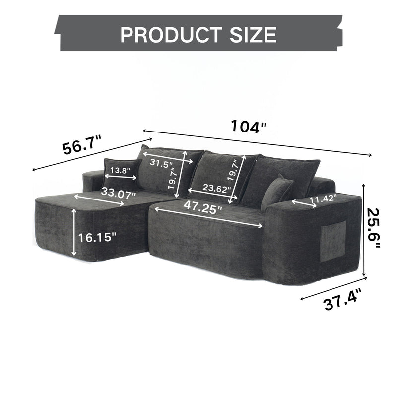 L-Shaped Sectional Sofa Couch With Chaise, Extra Deep Seats