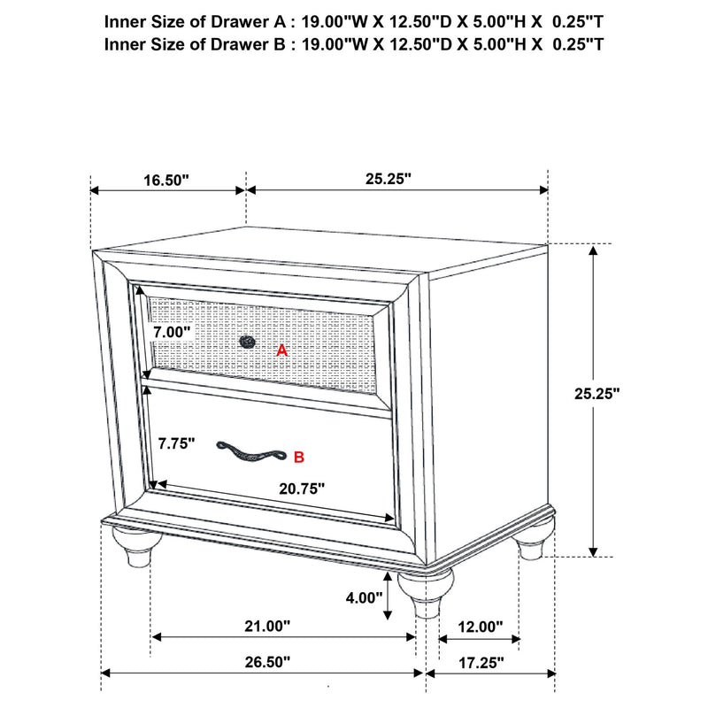 Barzini - 2 Drawer Nightstand Storage - White