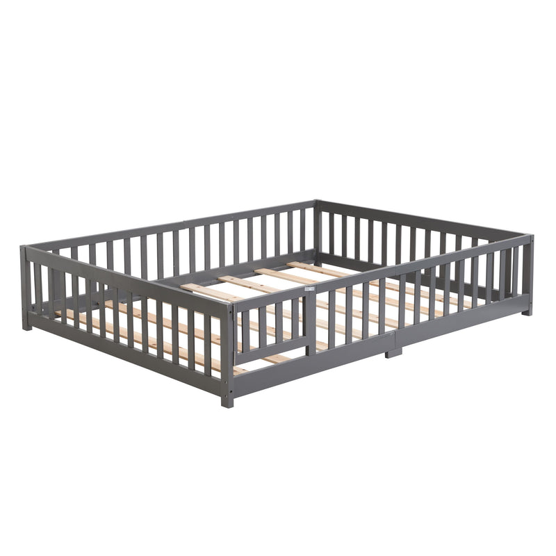 Solid Floor Bed With Door And Fence For Children