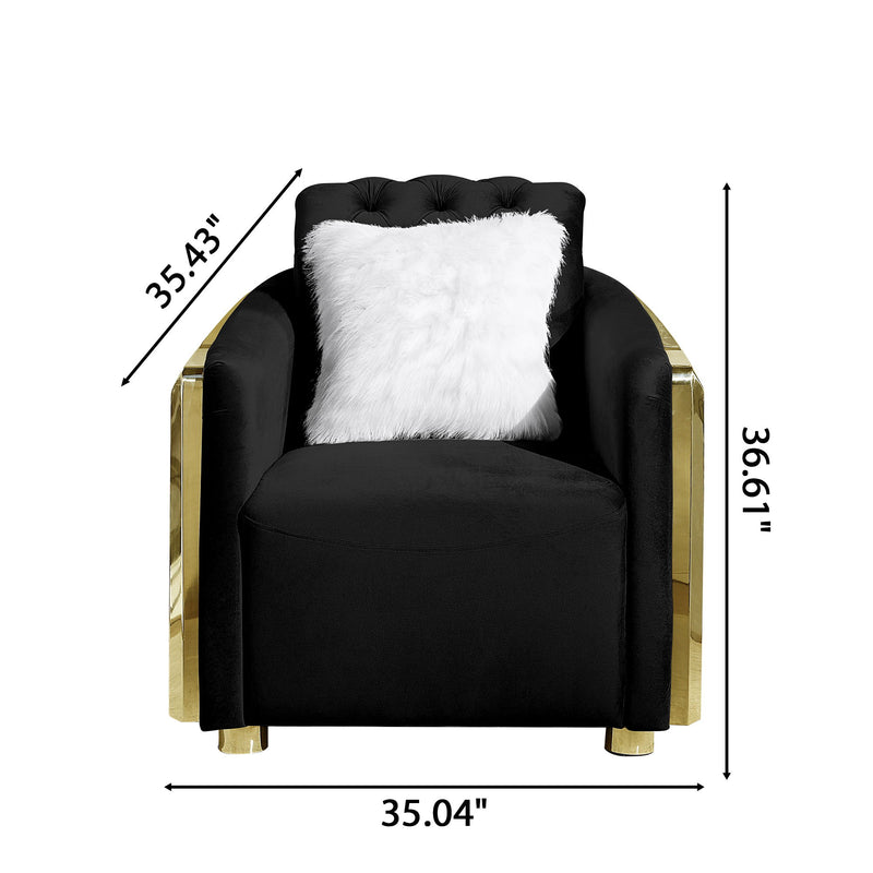 Accent Chair With Button Tufted Diamond Grid & 1 Pillow For Living Room