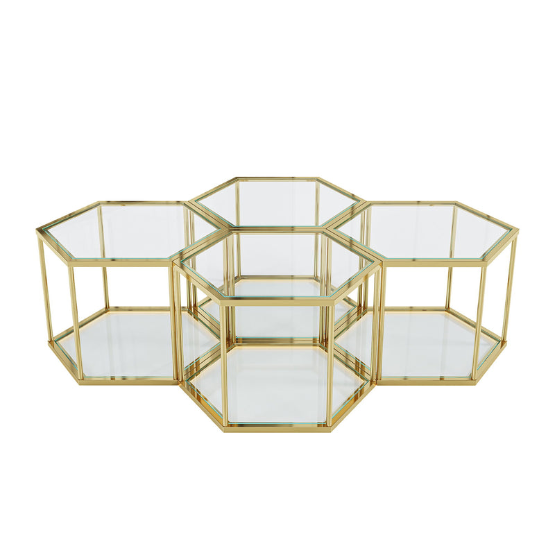 Modern Coffee Table With Double Layer Tempered Glass And Polygonal Design