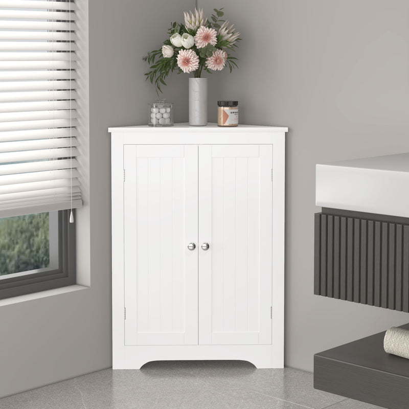 Corner Cabinet With 2 Doors And Adjustable Shelves, Freestanding Narrow Storage Organizer For Bathroom - White