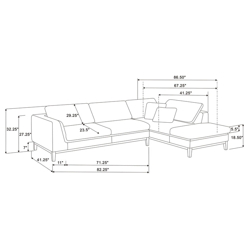 Harlan - L-Shape Upholstered Sectional With Pillows - Gray