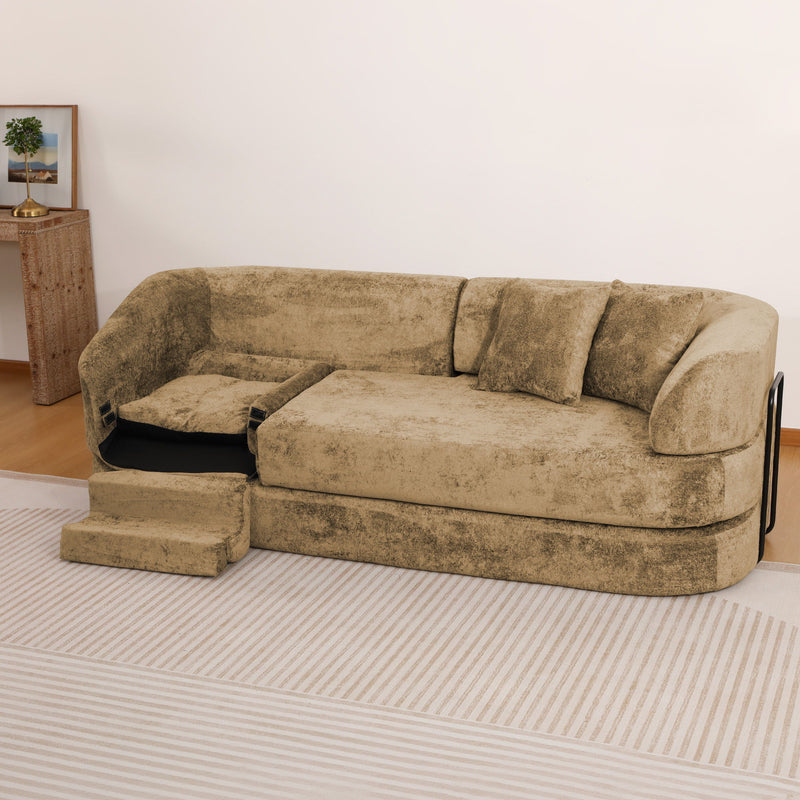 3 Seater Sofa With Built In Pet Bed Nook, Curved Design And 2 Throw Pillows