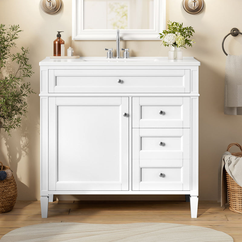 Bathroom Vanity With Sink, Rectangular Storage Cabinet & 2 Drawers And Tip Out Drawer