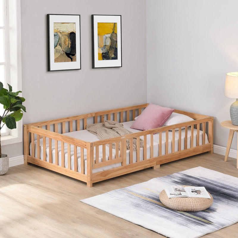 Solid Floor Bed With Door And Fence For Children