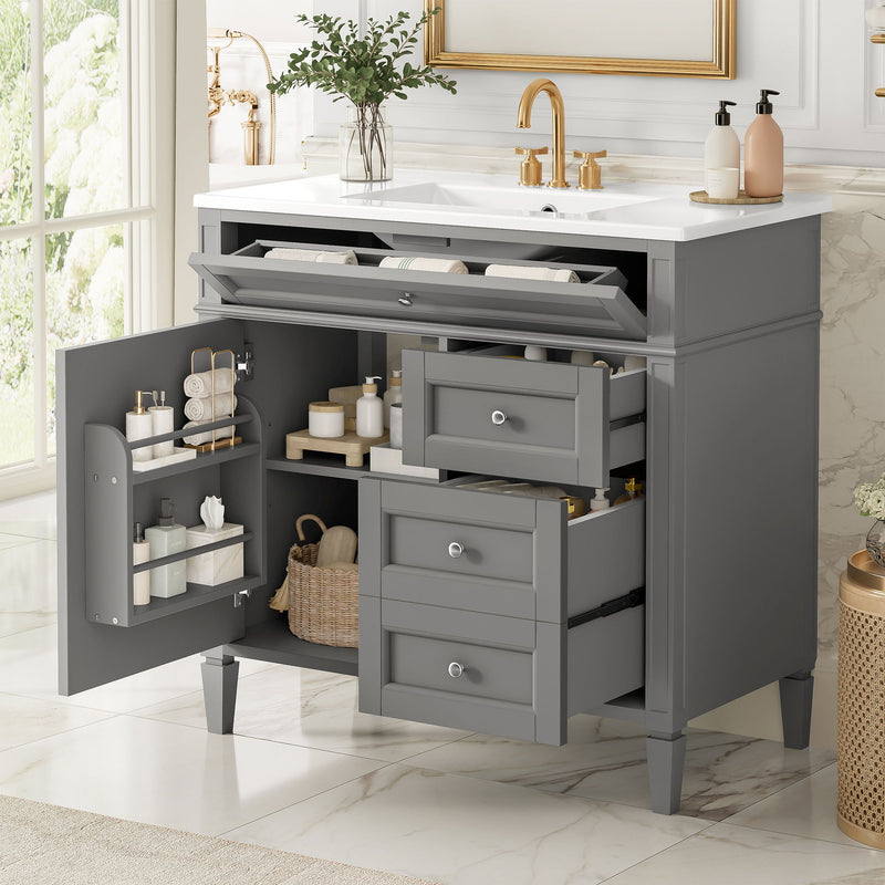 Bathroom Vanity With Sink, Rectangular Storage Cabinet & 2 Drawers And Tip Out Drawer