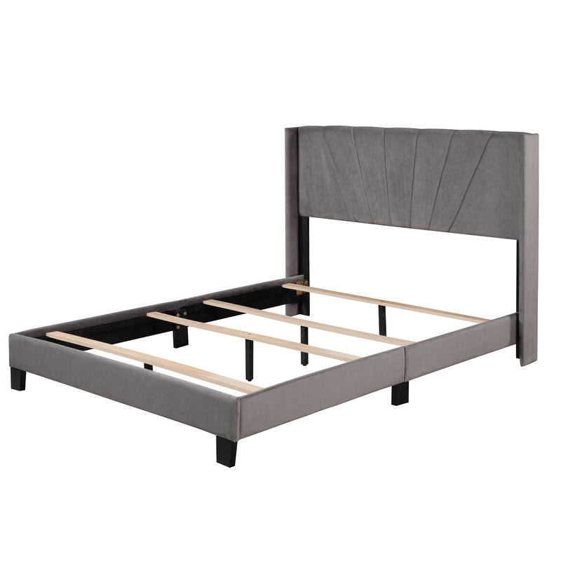 Velvet Upholstered Platform Bed, Box Spring Needed