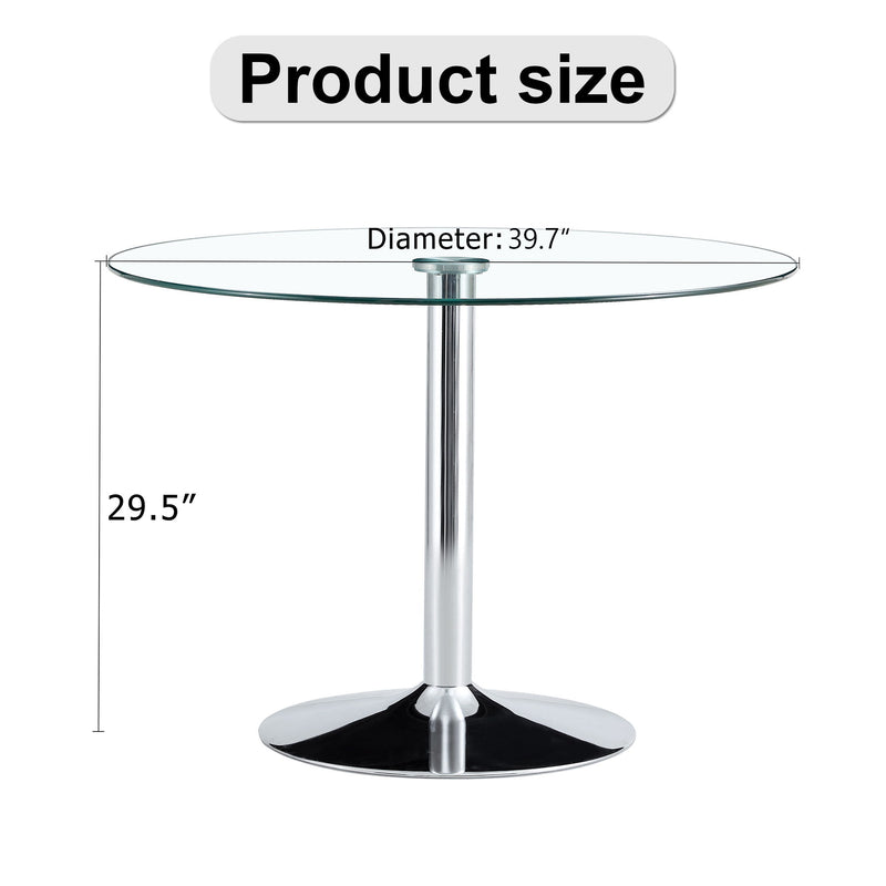Modern Minimalist Circular Dining Table With Glass Top And Electroplated Metal Legs For Restaurants And Living Rooms - Silver / Transparent