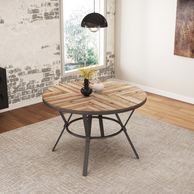 Modern Style Indoor Dining Round Table With Metal Legs - Light Birch