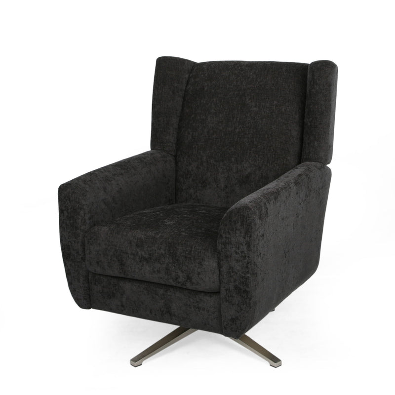 Contemporary Swivel Chair With Wingback Design - Black