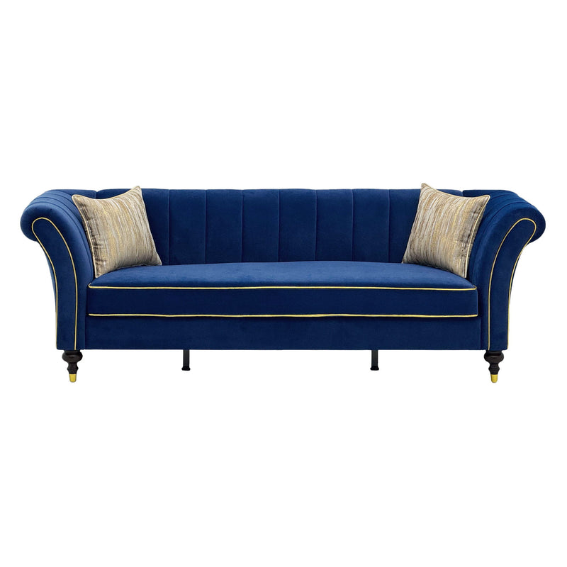 3 Seater Sofa With Rolled Arms, Vertical Channel Tufted Backrest