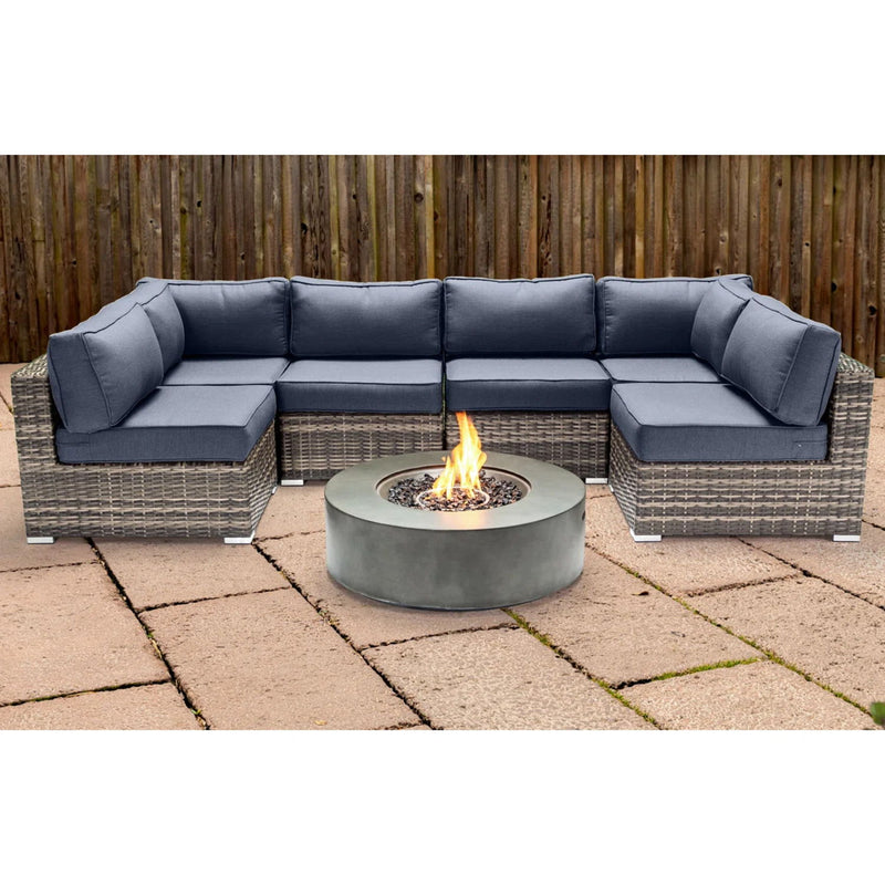 Outdoor 7 Piece Sectional Seating Group With Cushions And Fire Pit - Gray / Navy