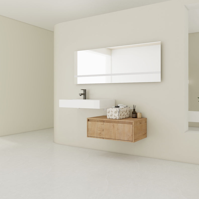 Modern Wall Mounted Bathroom Vanity With Resin Sink And Soft Close Drawer In Imitative - Imitative Oak