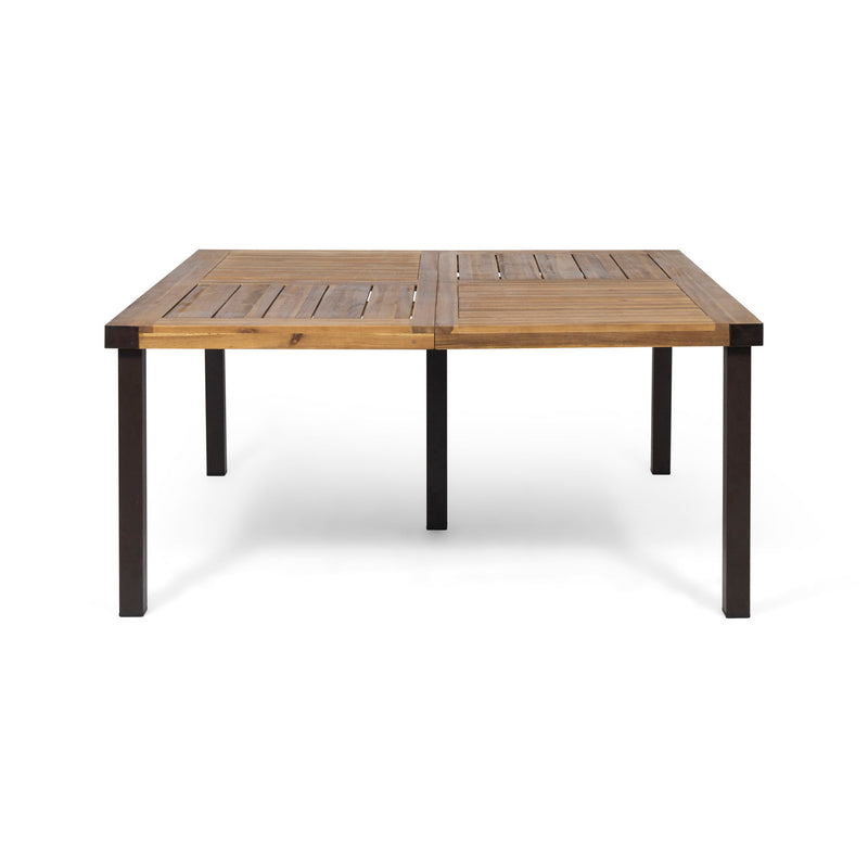 Lankershim - Modern Industrial Dining Table With Acacia Wood Slat Design - Teak
