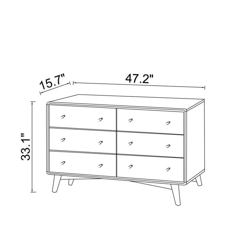 Dresser 6 Drawer - Dark Brown / White