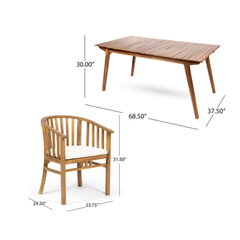 Outdoor 6 Seater Dining Set With Cushins - Cream