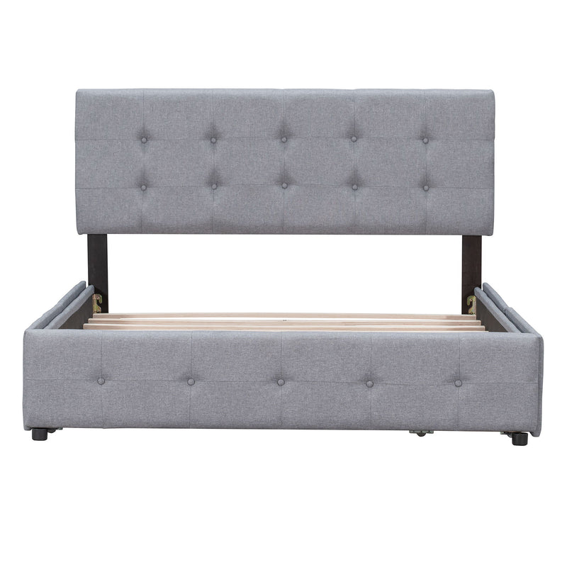 Upholstered Platform Bed With Classic Headboard And Drawers, No Box Spring Needed