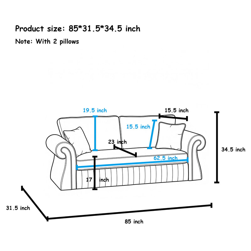 3 Seater Sofa With Pocket Coils And Foam Cushion, Removable Seat