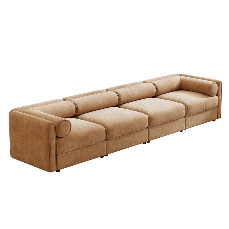 Stylish Chenille Sofa With Storage Seat And Cylindrical Backrest