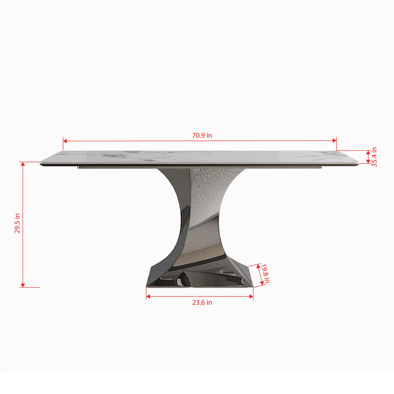 Modern Rectangular Dining Table For 6 - 8, Plated Hourglass Base